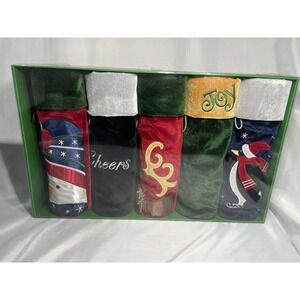 Vintage Bottle Totes Gift Set Of 5 Costco Christmas Holiday Snowman Velvet
